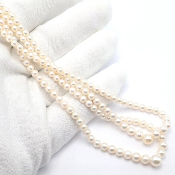 Mikimoto 18k Yellow Gold Pearl Double Strand Graduated 17" Princess Necklace - Picture 7 of 12